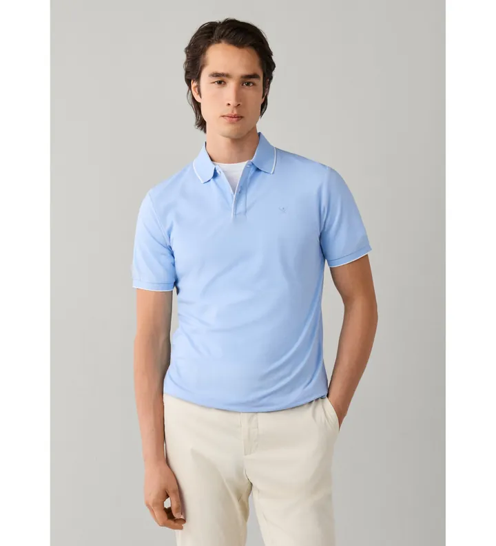 Hackett London para hombre. HM5600199 polo mercerizado manga corta fit clásico azul (L), Casual, Algodón