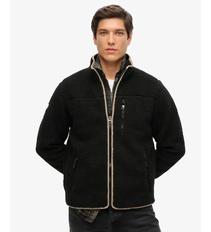 Superdry para hombre. M2014140A Forro polar Outdoor Full negro (L), Casual, Poliéster