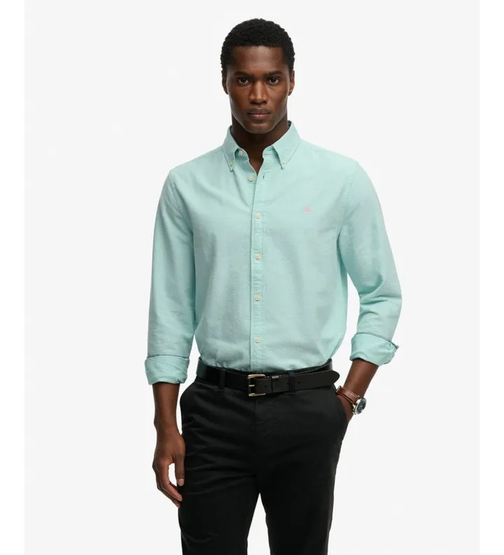 Superdry para hombre. M4011100A Camisa Preppy Oxford turquesa (3XL), Casual, Algodón, Manga larga