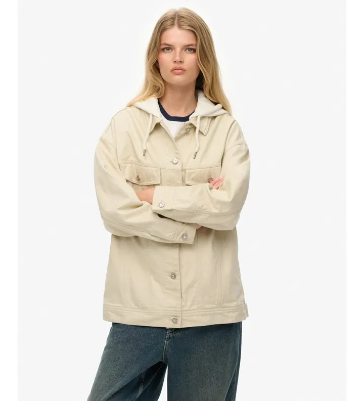 Superdry para mujer. W5011959A Chaqueta Relaxed Hooded beige (L), Casual, Algodón