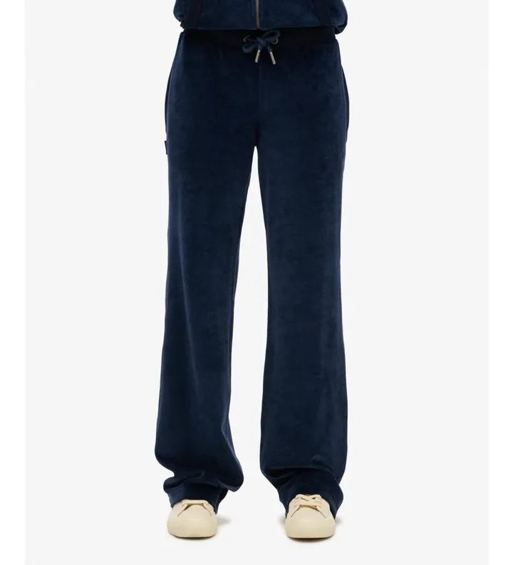 Superdry para mujer. W7011203A Pantalón Jogger Velour Wide Leg marino (M), Casual, Algodón