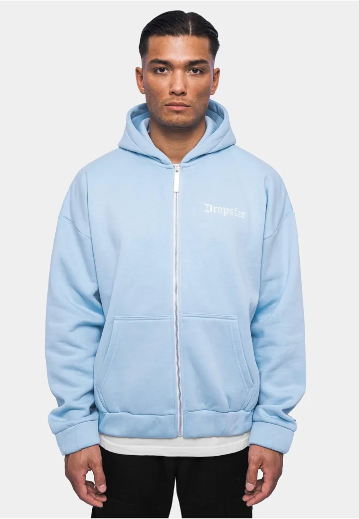 Dropsize Sudadera con cremallera azul claro / blanco