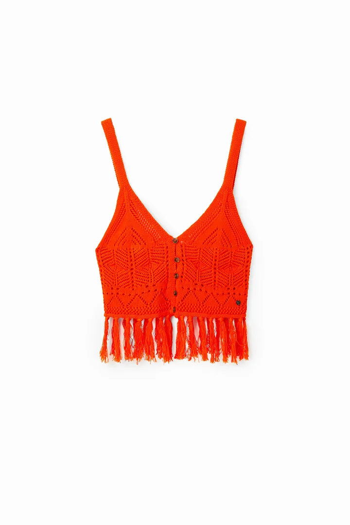 Desigual, Top cropped crochet, Algodon, Azul, L
