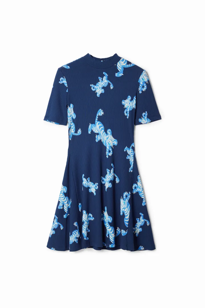 Desigual, Vestido corto tigres M.Christian Lacroix, Viscosa, Azul, L