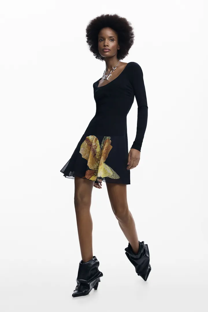 Desigual, Vestido slim orquídea, Mujer, Negro, L