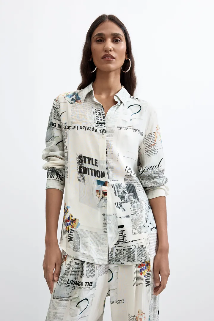 Desigual, Camisa Estampada, Mujer, Viscosa, Blanco, L