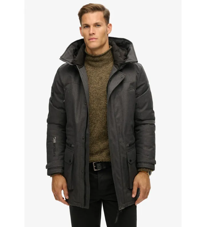 Superdry para hombre. M5012049A Parka acolchada de tweed City gris (L), Casual, Poliéster Reciclado, Sostenible