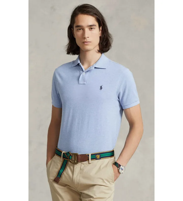 Polo Ralph Lauren para hombre. 710548797013 Polo de piqué Slim Fit azul claro (3XL), Casual, Algodón, Manga corta
