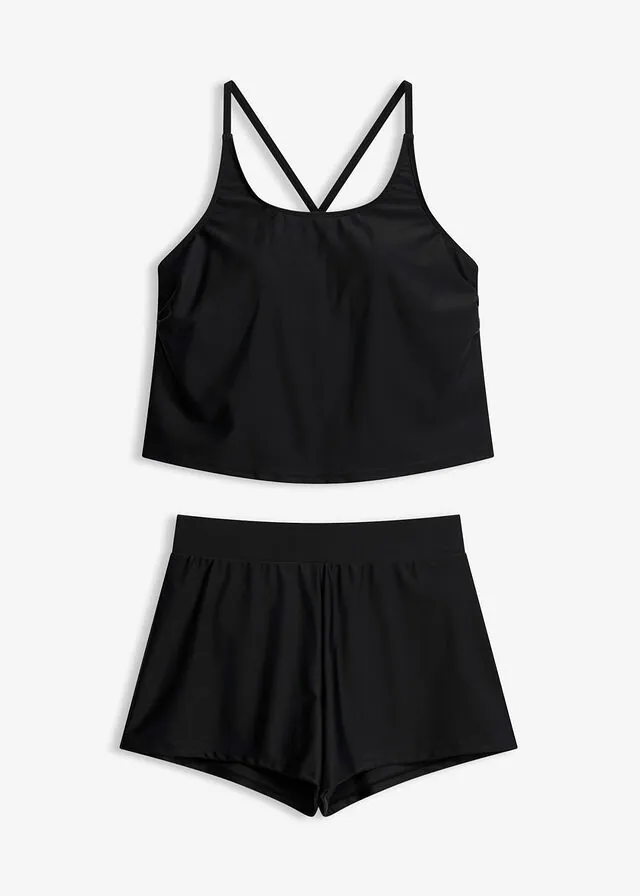 Tankini con bañador tipo short y pantalón integrado, de secado rápido (2 piezas)