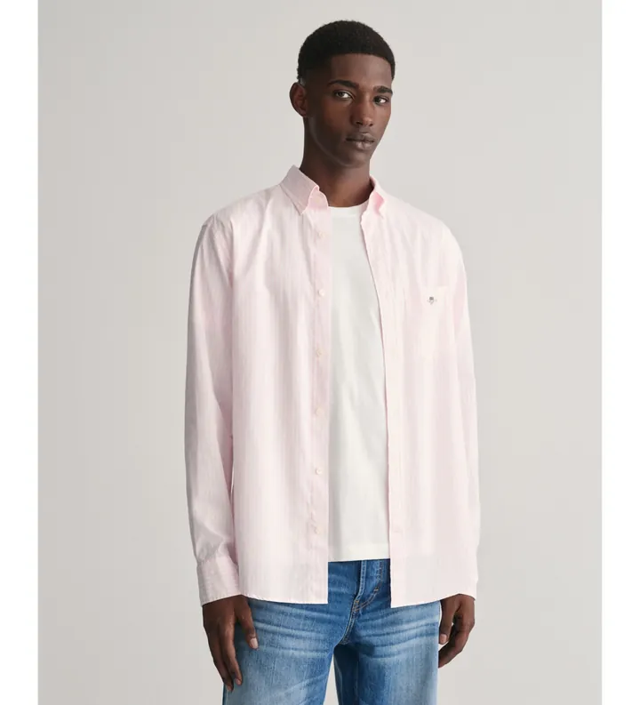 Gant para hombre. 3000130 Camisa Regular Fit de popelina a rayas rosa (3XL), Casual, Algodón, Clásico, Manga larga