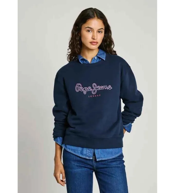Pepe Jeans para mujer. PL581460 Sudadera Frida marino (M), Casual, Algodón, Sostenible