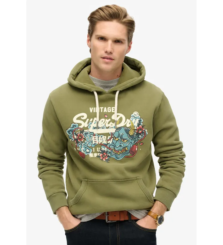 Superdry para hombre. M2013702A Sudadera Tokyo Vl verde (L), Casual, Algodón