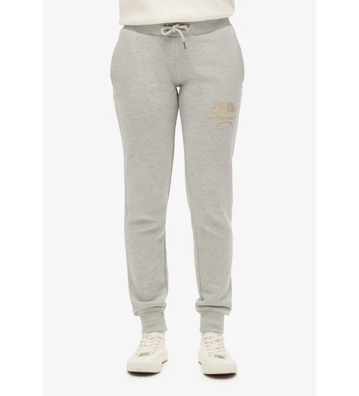 Superdry para mujer. W7011093A Pantalón jogger con logotipo metalizado Luxe gris (L), Casual, Deportivo, Algodón, Multideporte, Sostenible