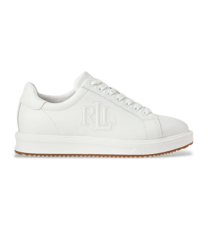Lauren Ralph Lauren para mujer. 802959228001 Zapatillas de piel Ainsley blanco (39), Plano, Cordones, Casual