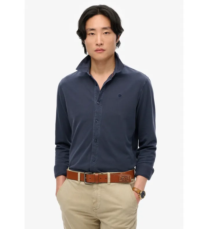 Superdry para hombre. M4011000A Camisa de piqué Vintage desgastada marino (L), Casual, Algodón, Manga larga