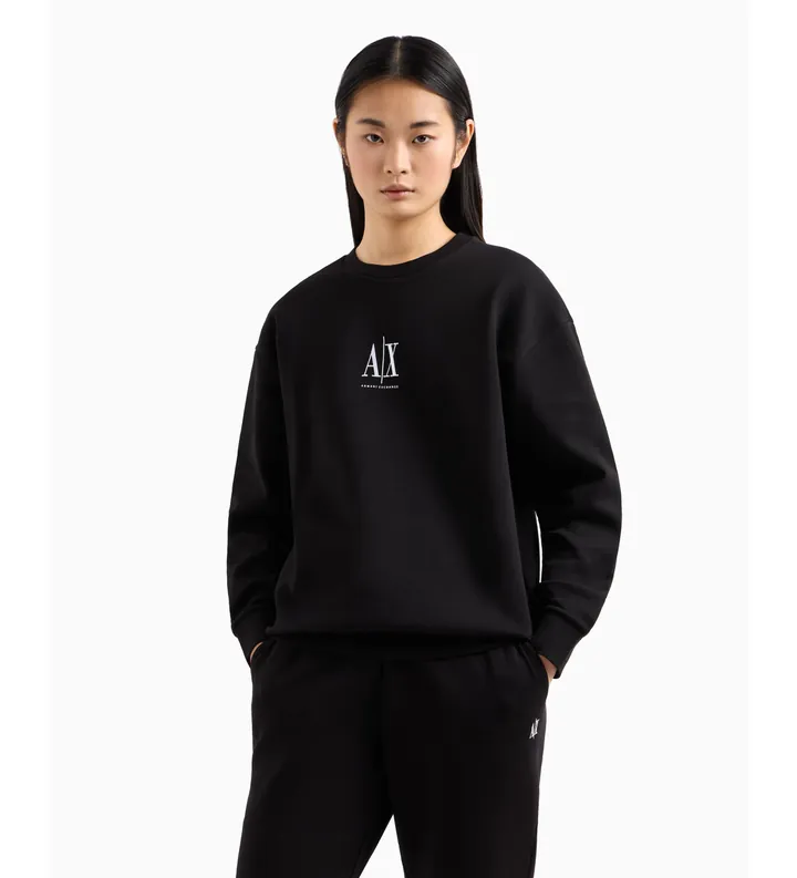 A|X Armani Exchange para mujer. XW000821AF10818UC001 Sudadera Crewneck negro (S), Casual, Deportivo, Algodón, Multideporte