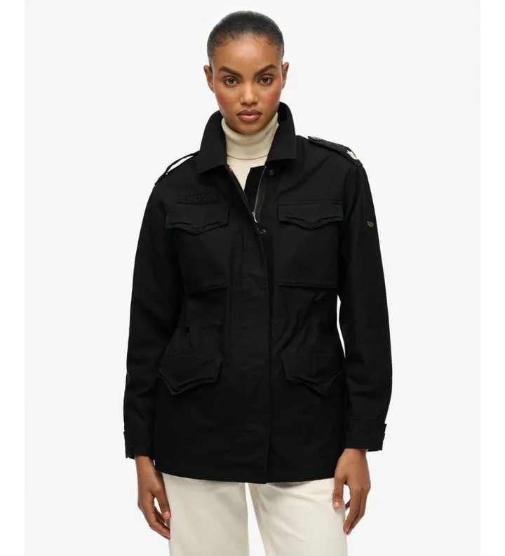 Superdry para mujer. W5011938A Chaqueta Embellished Field negro (L), Casual, Algodón