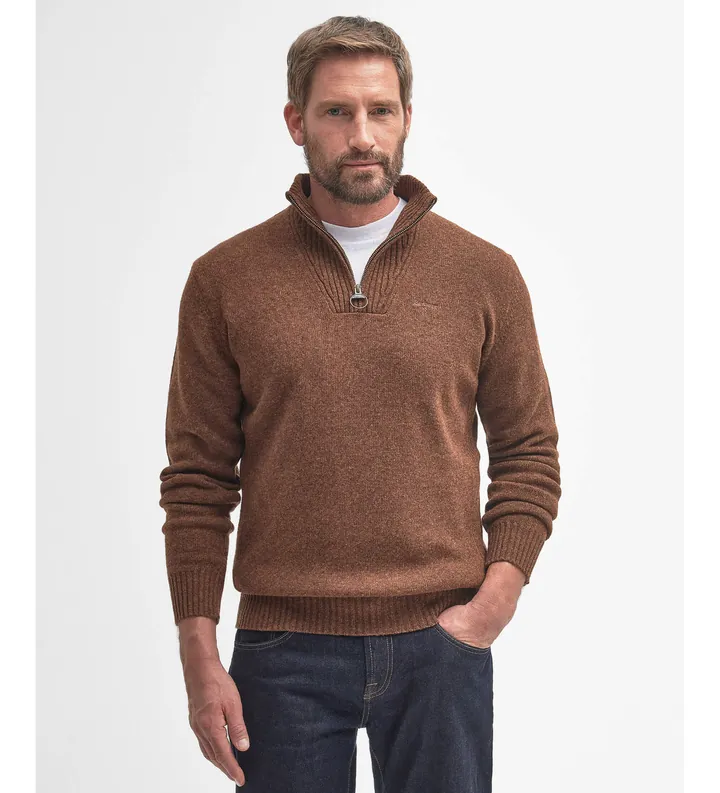 Barbour para hombre. MKN0339 Jersey Essential Zip marrón (XXL), Casual, Lana