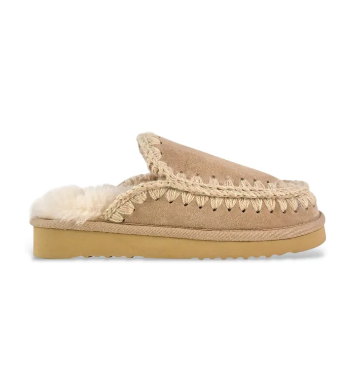 Mou para mujer. MU.FW101125A Zuecos de Piel Eskimo marrón (36), Plano, Ninguno, Casual