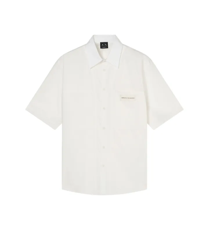 A|X Armani Exchange para hombre. XM002317AF24533U0009 Camisa Classic Basic blanco (L), Casual, Algodón, Manga corta