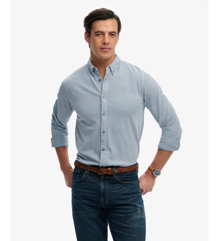 Superdry para hombre. M4011111A Camisa Vintage Destroy Pique azul (XL), Casual, Algodón, Manga larga