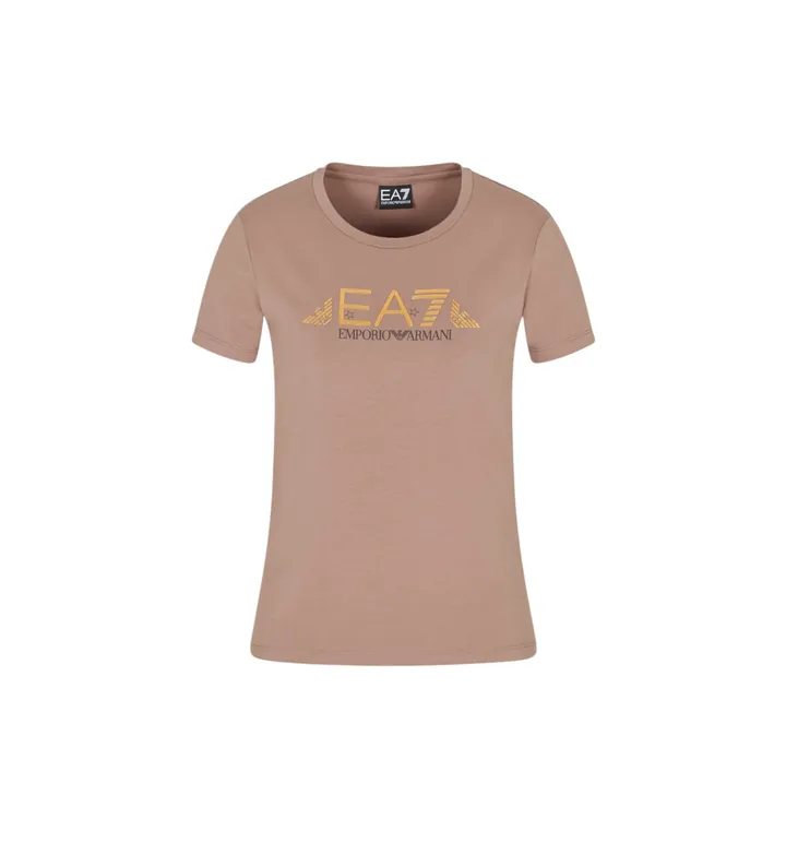 EA7 para mujer. 7W000777_AF10373 Camiseta Eagle Logo Crossover beige (XXS), Casual, Algodón, Manga corta