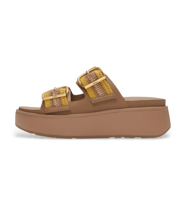 Fitflop para mujer. A3E-E13 Sandalias Gen-FF Max Buckle Stripe-Webbing Two-Bar Slides beige (36), Tela, 1 a 3cm, Ninguno, Casual