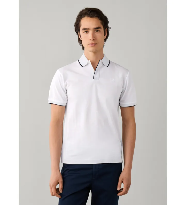 Hackett London para hombre. HM5600199 polo mercerizado manga corta fit clásico blanco (L), Casual, Algodón