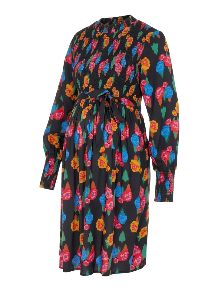 MAMALICIOUS Vestido 'Georgia' azul oscuro / melocotón / fucsia / negro