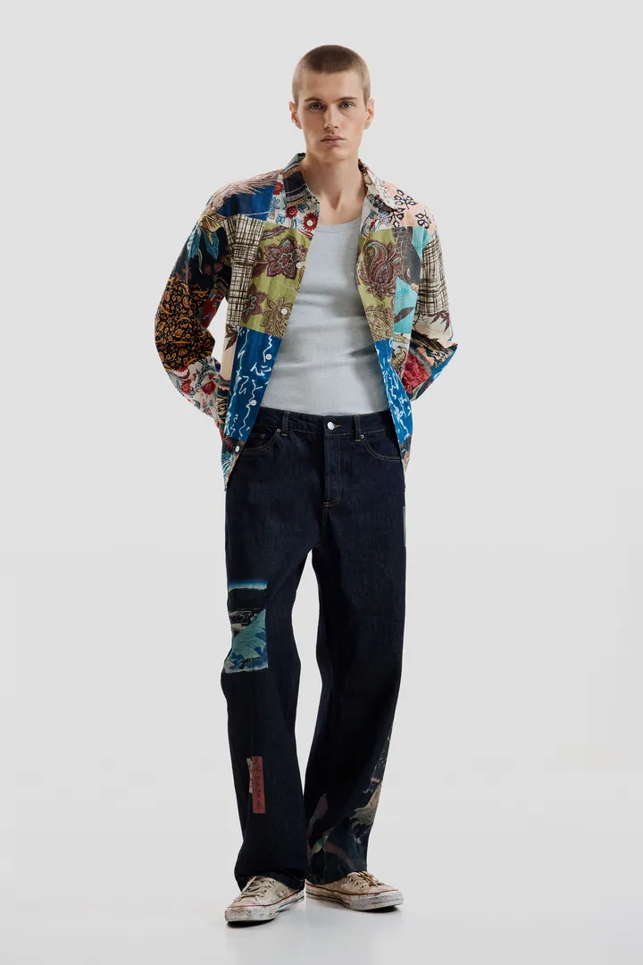 Desigual, Pantalón vaquero estampado oriental, Hombre, Algodon, Azul, 28
