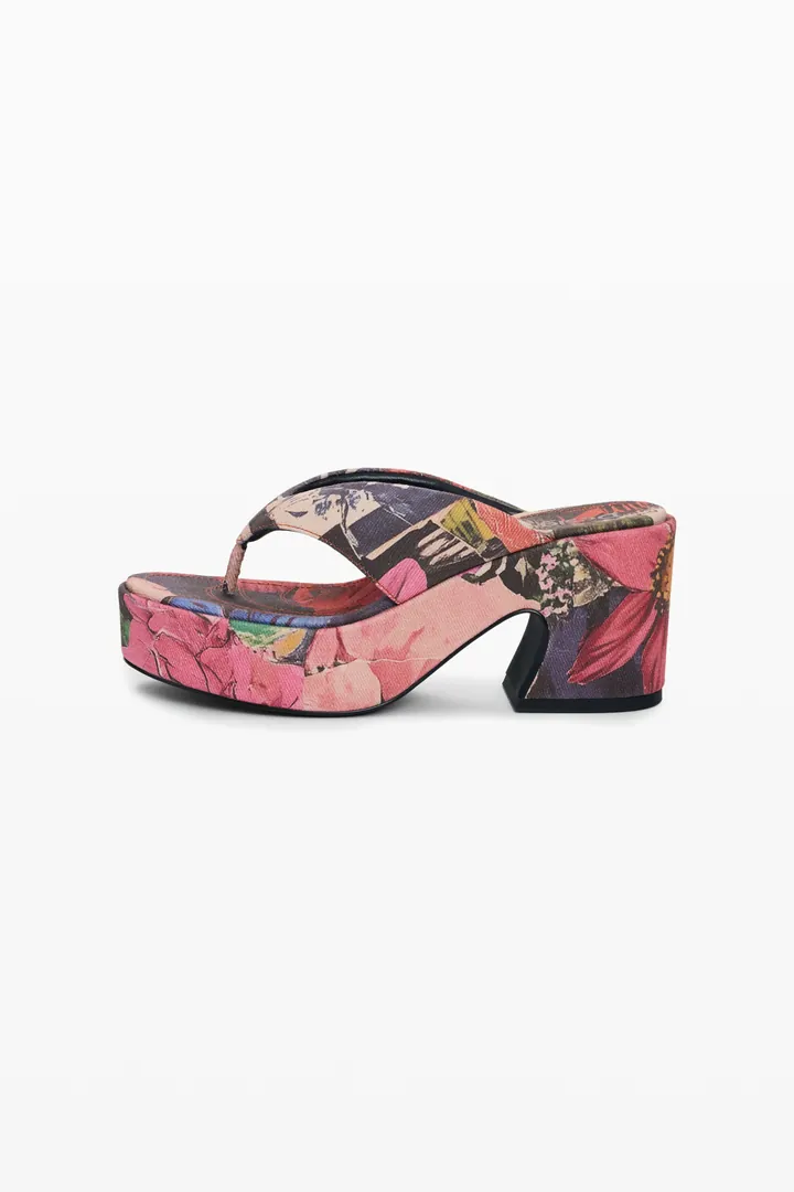 Desigual, Sandalia plataforma estampada, Mujer, Algodon, Rojo, 36