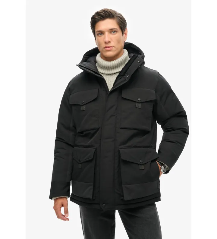 Superdry para hombre. M5011992A Parka táctica Everest negro (L), Casual, Poliéster Reciclado, Sostenible