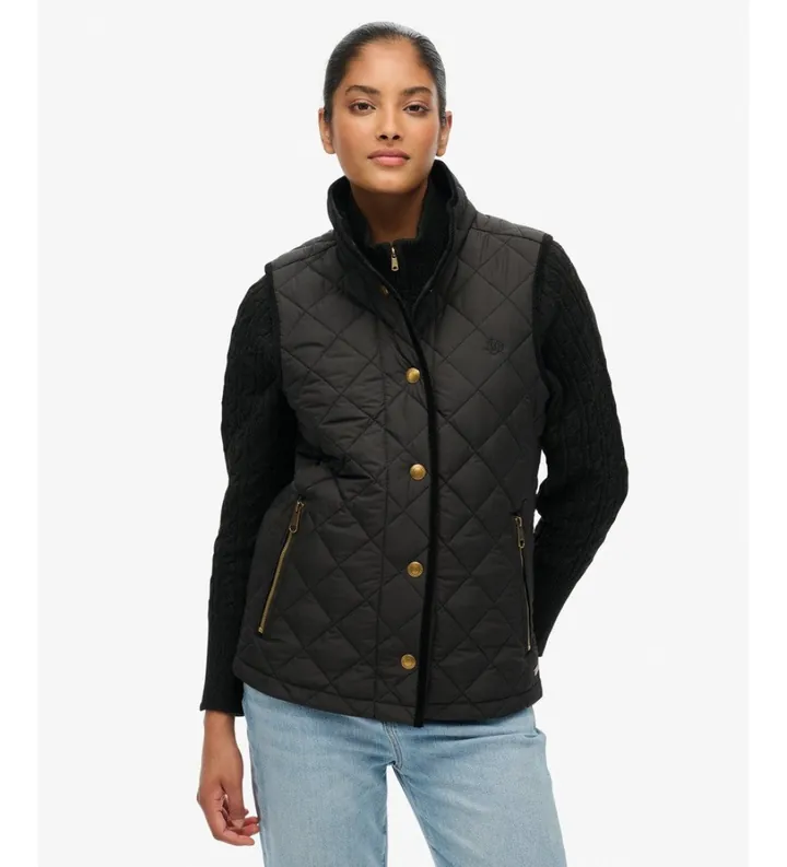 Superdry para mujer. W5012041A Chaleco Estate Country Liner negro (L), Casual, Poliéster Reciclado