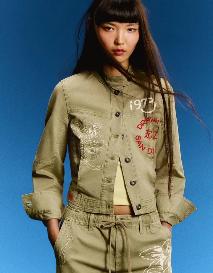 Bershka Cazadora Bordada Ed Hardy X Bershka Mujer L Arena