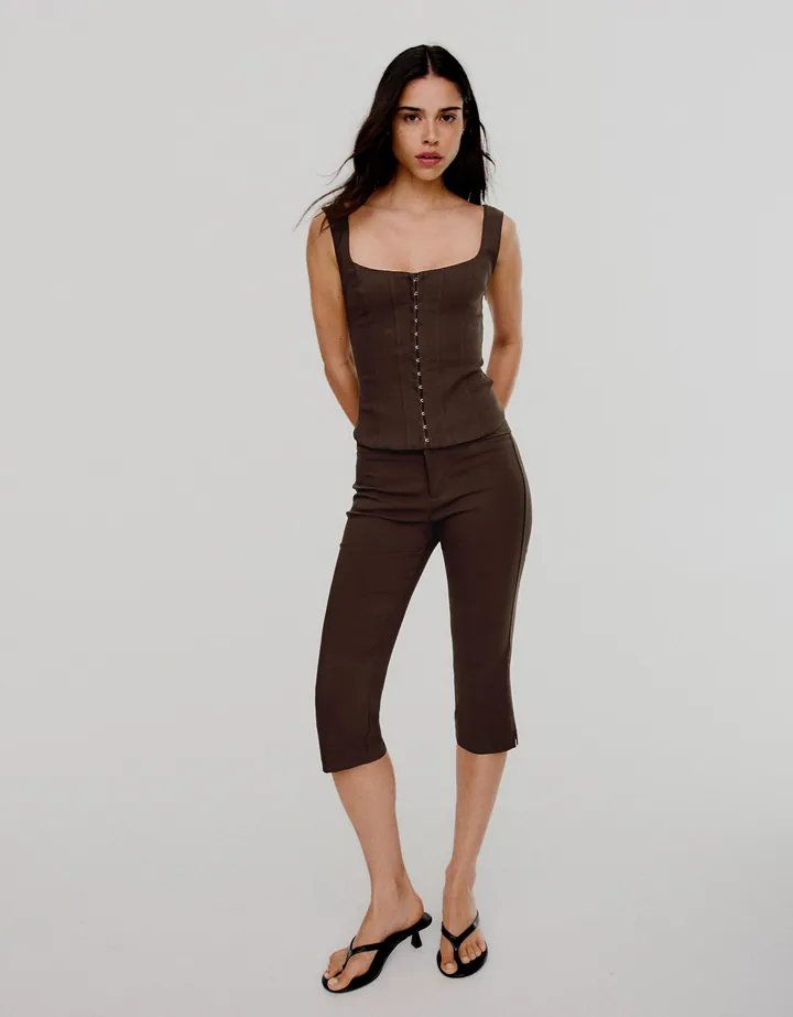 Bershka Top Corsé Bengalina Mujer L Marrón
