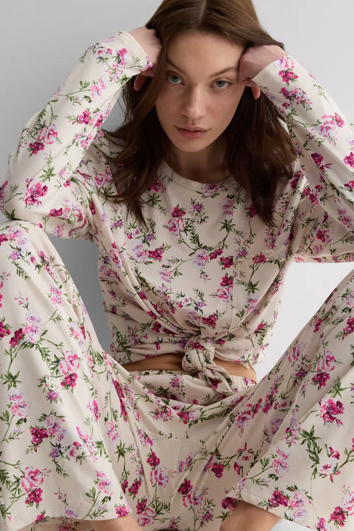 Intimissimi Pijama Largo de Algodón Superior Estampado Pretty Flowers Mujer Floral Tamaño L