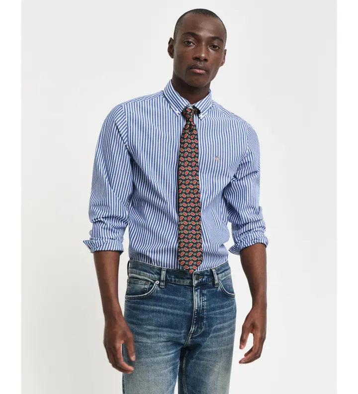 Gant para hombre. 3000132 Camisa Slim Fit Rayas Popelina azul (3XL), Casual, Algodón, Clásico, Manga larga