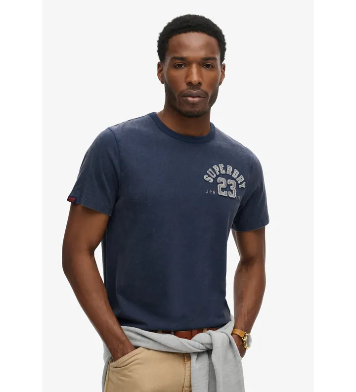 Superdry para hombre. M1012041A Camiseta de manga corta Vintage Athletic marino (S), Casual, Algodón