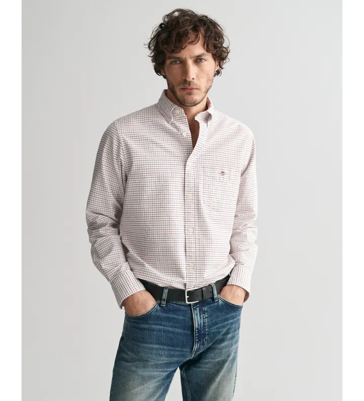 Gant para hombre. 3240255 Camisa Oxford Clásica Regular Fit A Cuadros Tattersall blanco (3XL), Casual, Manga larga, Algodón Orgánico, Sosten