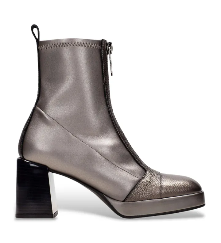 Hispanitas para mujer. HI243658 Botines de piel bloque plateado (36), Plata, 8 a 10cm, Cremallera, Casual