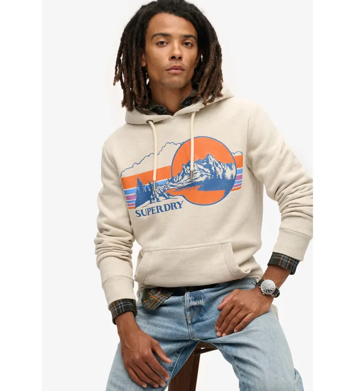 Superdry para hombre. M2013703A Sudadera Outdoor Graphic Stripe gris (L), Casual, Algodón, Sostenible
