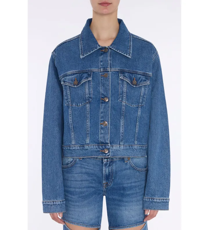7 For All Mankind para mujer. 7U954C10WED Chaqueta Nellie azul (M), Casual, Algodón