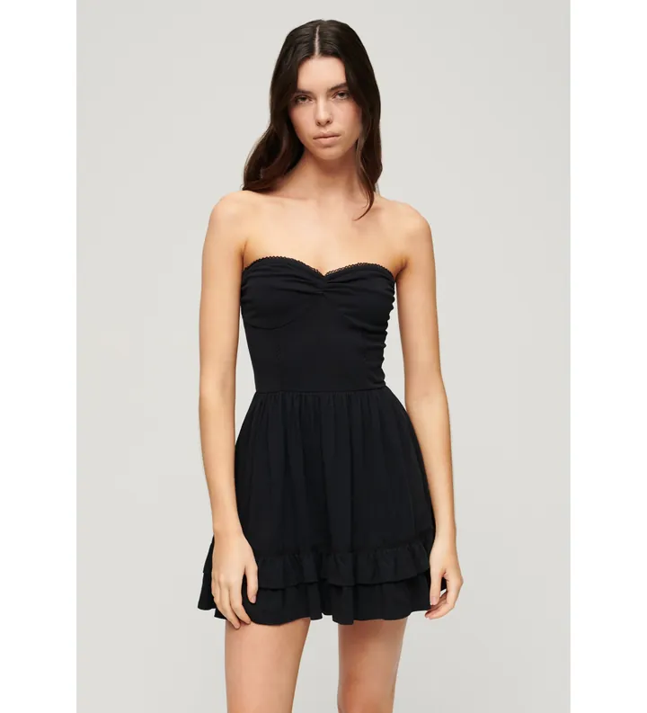 Superdry para mujer. W8011555A Minivestido bandeau de encaje de los años 50 negro (XL), Casual, Algodón, Sin mangas / Tirantes