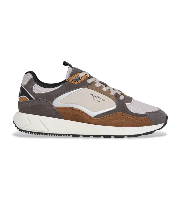 Pepe Jeans para hombre. PMS600002 Zapatillas de Piel Marlon marrón (41), Plano, Cordones, Casual