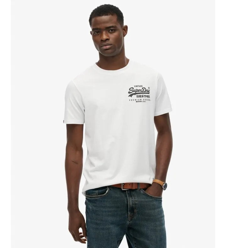 Superdry para hombre. M1012235A Camiseta Tokyo blanco (L), Casual, Algodón, Manga corta