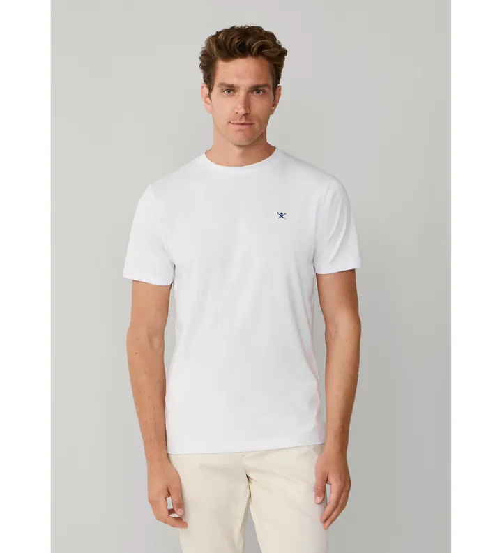Hackett London para hombre. HM5000100 Camiseta con logo fit clásico blanco (L), Casual, Algodón, Manga corta