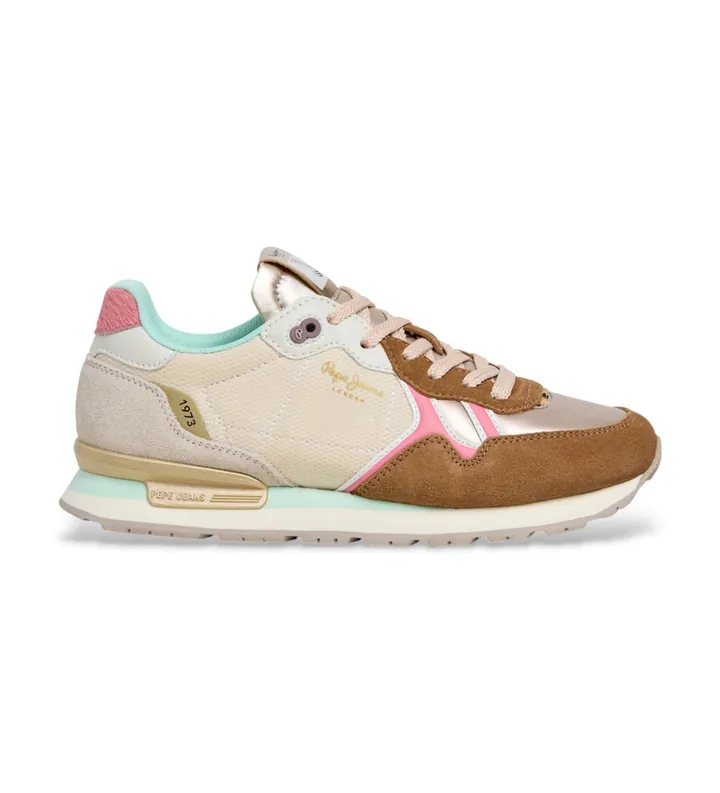 Pepe Jeans para mujer. PLS400023 Zapatillas Brit Glen beige (36), Tela, Plano, Cordones, Casual