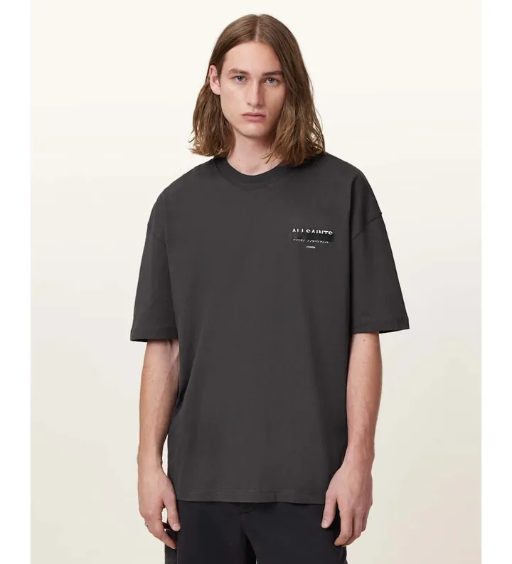 ALL SAINTS para hombre. M002PC Camiseta Redact gris oscuro (M), Casual, Algodón, Manga corta