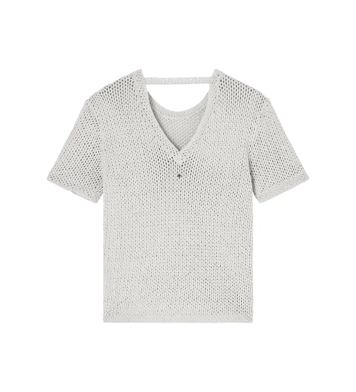 A|X Armani Exchange para mujer. XW001895AF21577O1004 Jersey perforada con hilo de lúrex beige (L), Casual, Algodón, Manga corta