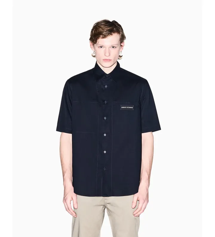 A|X Armani Exchange para hombre. XM002317AF24533UB101 Camisa Boxy marino (L), Casual, Algodón, Manga corta